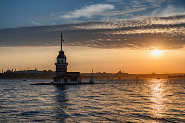 Sunset view of the Maiden's Tower in Istanbul, Turkey