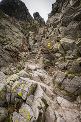 Rocky mountain saddle with auxilary chain in the High Tatras, Slovakia.