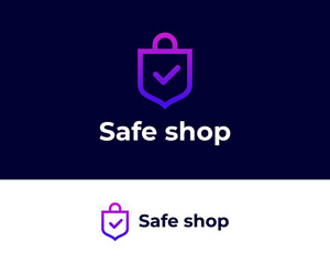 Safe shop logo security shield icon check symbol design vector template