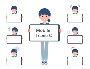 スマートフォンの画面とナチュラルスタイル女性のセット