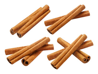 Collection of cinnamon sticks, isolated on white background