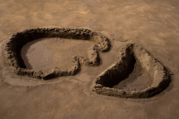 Large dinosaur footprint in cement or mud  