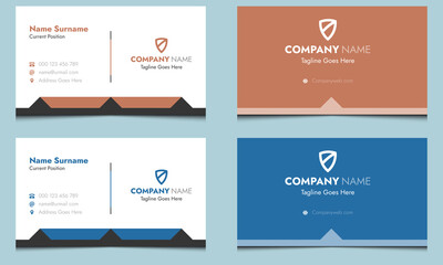 Simple unique standard clean professional elegant visiting construction company modern horizontal creative corporate real estate identity business name card template design with blue crime color.