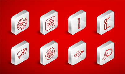 Set line Car mirror, Gear shifter, Shock absorber, Truck side, door handle, wheel, and Windscreen wiper icon. Vector