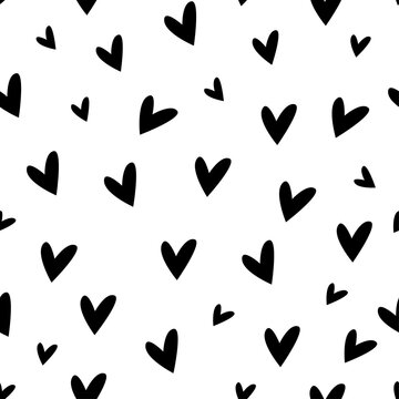 Hand drawn doodle hearts pattern. Cute black love vector seamless pattern background for fashion print, fabric, Valentine's day decoration