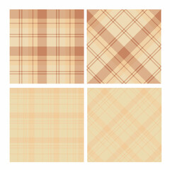 Set of seamless patterns in beige colors for plaid, fabric, textile, clothes, tablecloth and other things. Vector image.