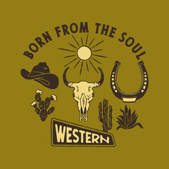 western soul illustration badge wild west icon emblem design vintage - obrazy, fototapety, plakaty