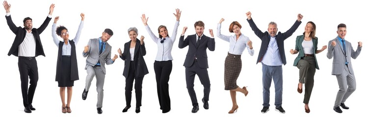 Business people with arms raised - 512378694