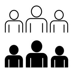 person line icon, person sketch and solid vector illustration, isolated group linear pictogram in black