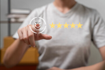 Stars on the hand. Rating after service. Appraisal. Business rating concept...