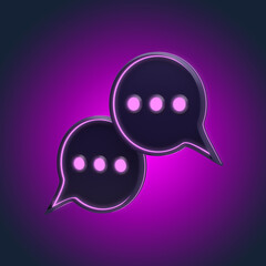 dark 3d icon of online communication with neon lines