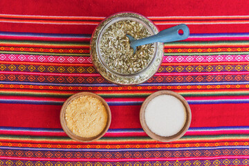 yerba mate cup with sugar on a table