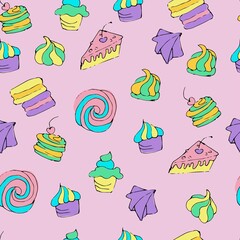 Seamless cake pattern. Illustration for wallpaper design. 