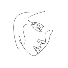 Continuous line drawing of Portrait of a Beautiful Women face. Beauty Minimal line art style portrait. Vector illustration for logo, beauty salon, cosmetics, t-shirt, design print graphics style