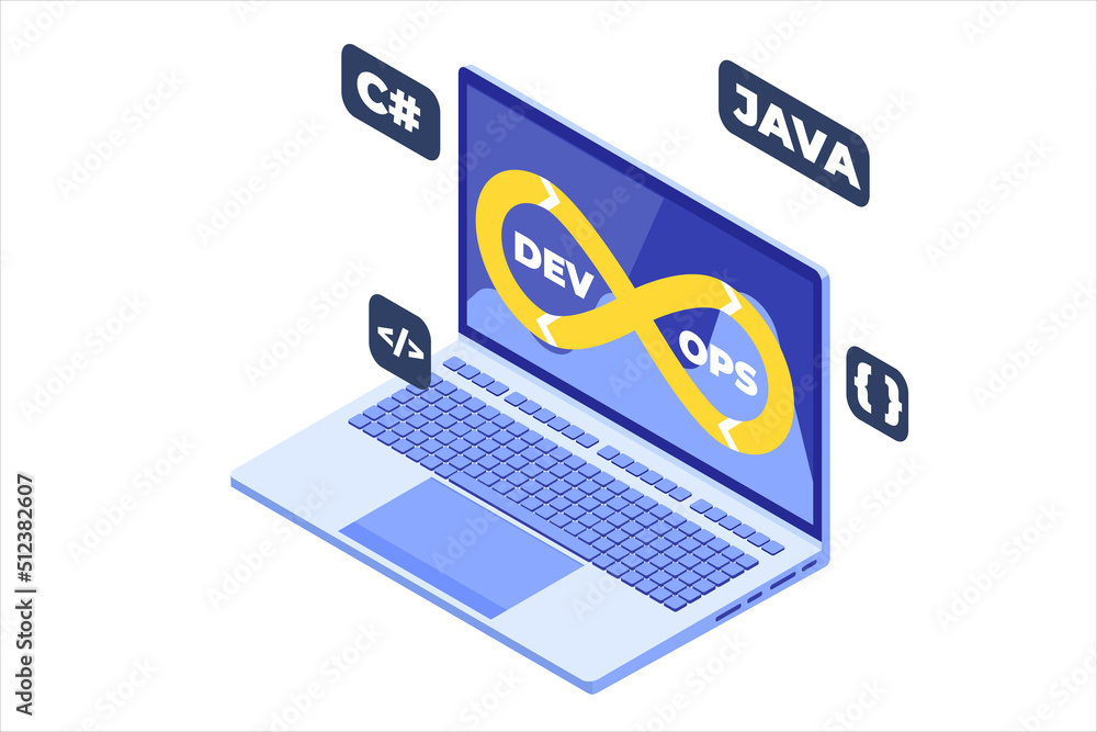 Poster devops concept. development operations scene template. vector illustration.