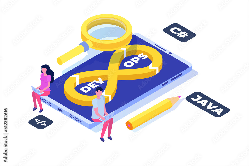Poster devops concept. development operations scene template. vector illustration.