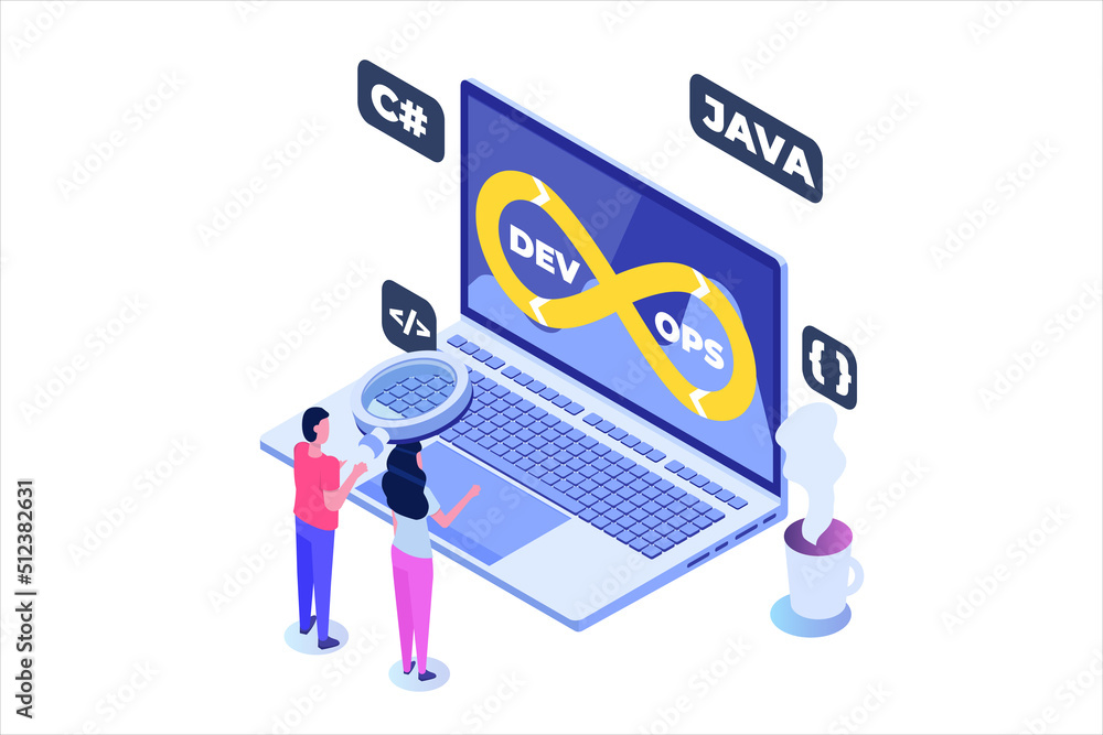 Poster devops concept. development operations scene template. vector illustration.