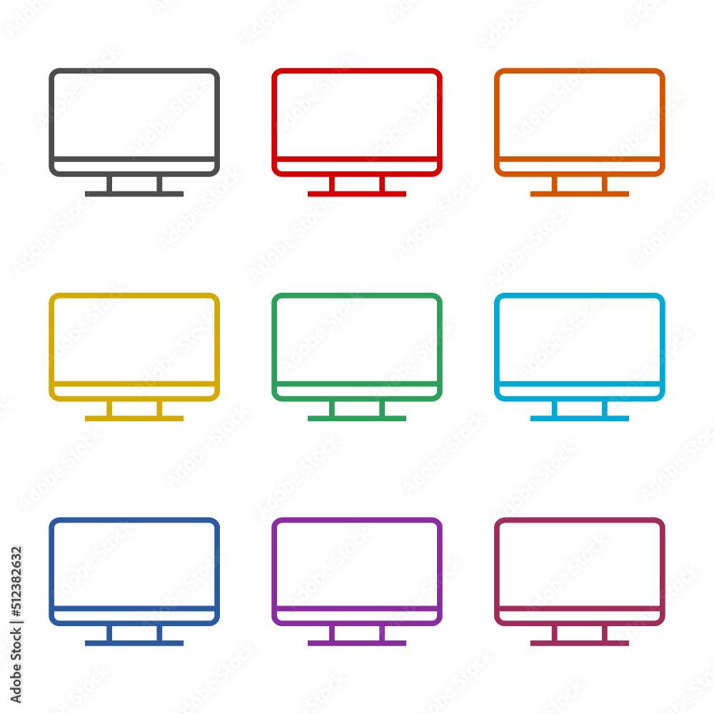 Poster computer monitor screen icon isolated on white background. set icons colorful