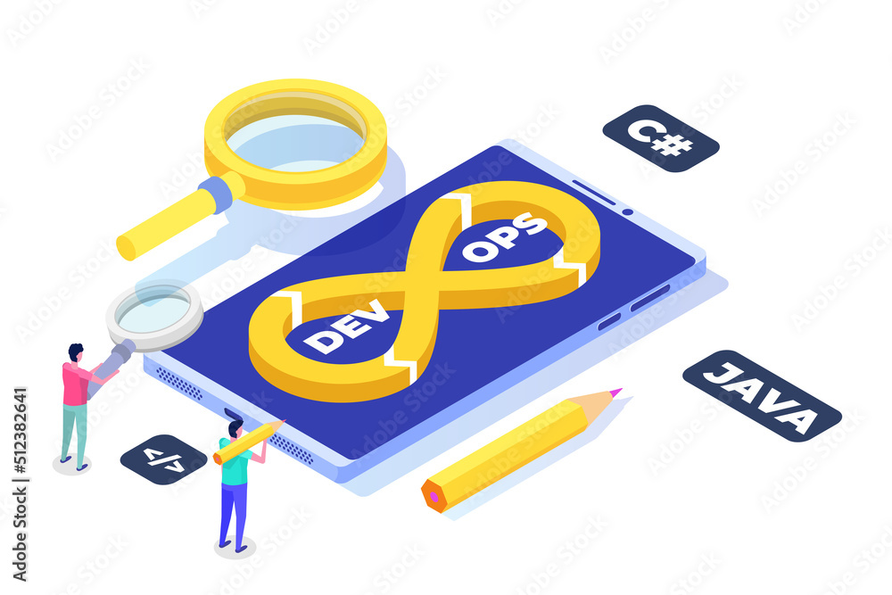 Poster devops concept. development operations scene template. vector illustration.