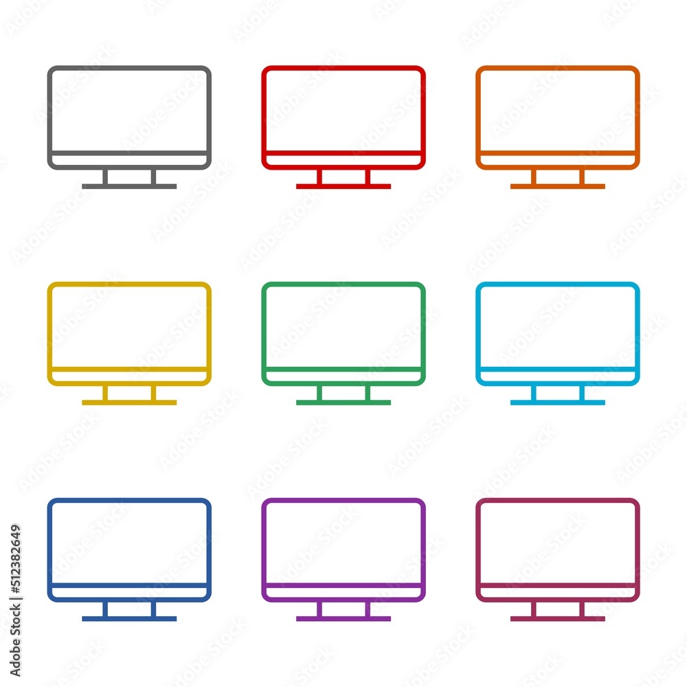 Poster computer monitor screen icon isolated on white background. set icons colorful