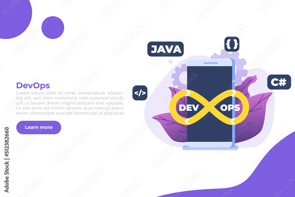 Aufkleber devops concept. development operations scene template. vector illustration.