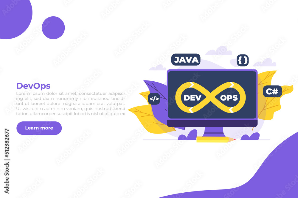 Poster devops concept. development operations scene template. vector illustration.