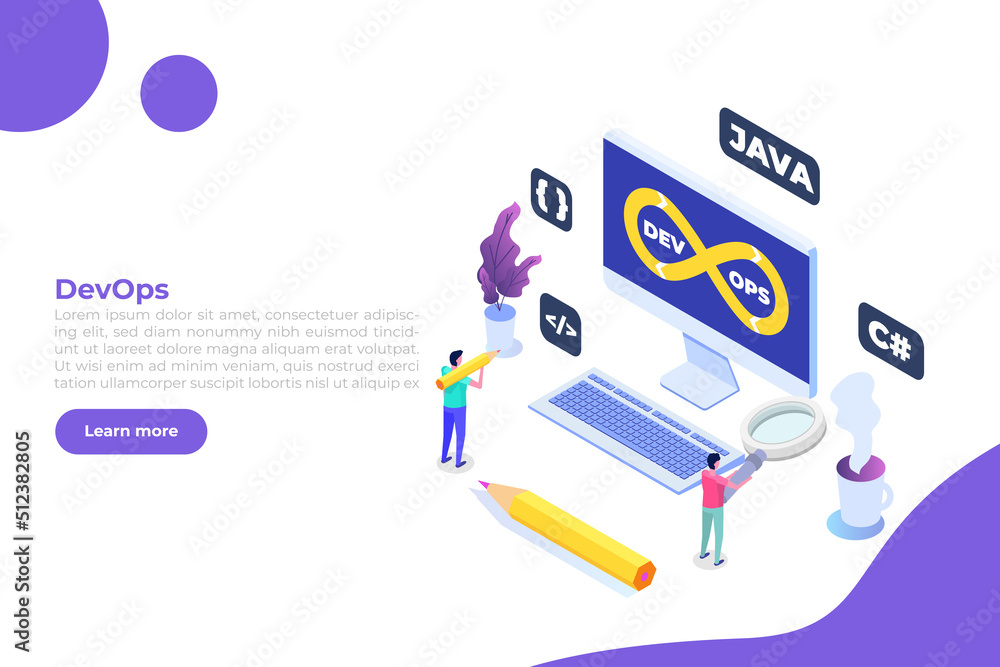 Poster devops concept. development operations scene template. vector illustration.