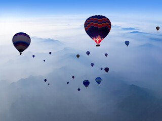 Fototapeta premium hot air balloons in the sunset 