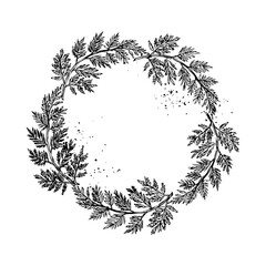 illustrations monochrome of wreaths in sketch style.