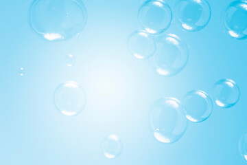 Abstract Beautiful Transparent Blue Soap Bubbles Background. Soap Sud Bubbles Water