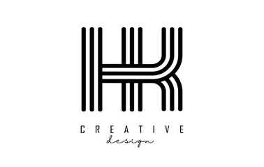 Black lines HK h k letters with monogram Logo Design.