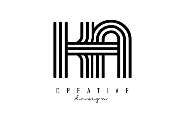 Black lines KA k a letters with monogram Logo Design.