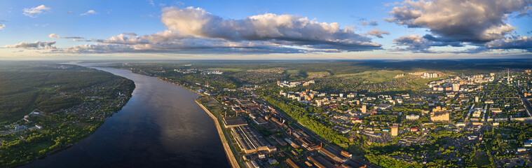 Perm, a large city of the Urals, the capital of the Perm Territory from a bird's eye view, drone...