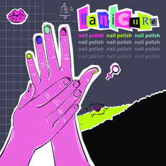 Vector abstract illustration of female hands. Manicure.