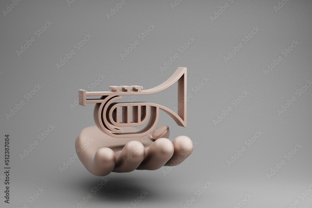 Poster beautiful abstract illustrations golden hand holding musical inclined saxofon symbol icon on a gray 