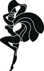 Black and White Cartoon Illustration Vector of a Female Samba Carnival Festival Dancer with Feathers