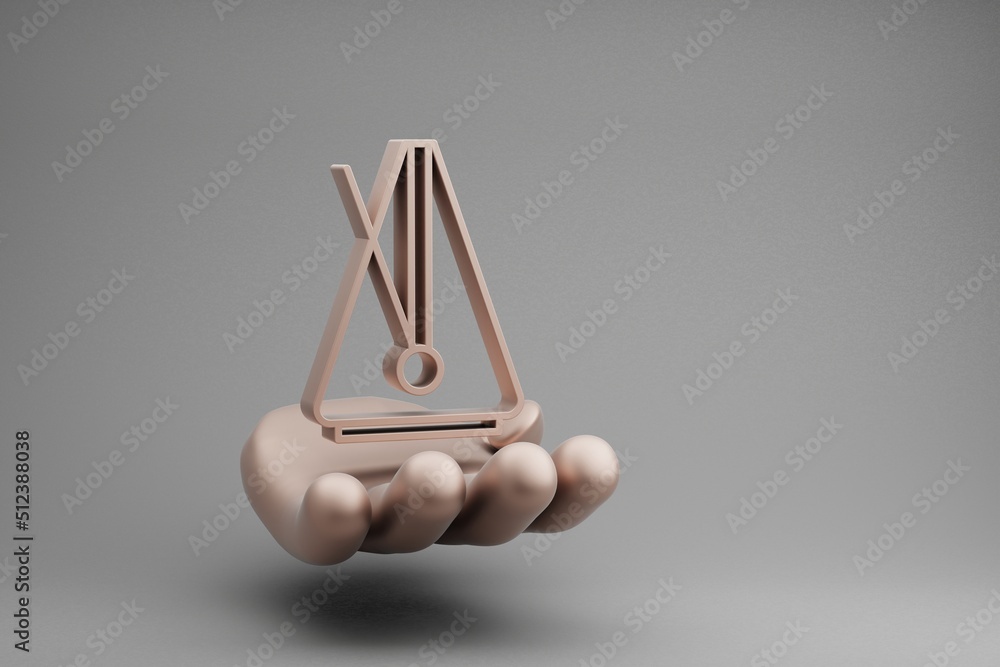 Poster beautiful abstract illustrations golden hand holding musical big metronome symbol icon on a gray bac
