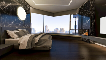 3D Rendering of Luxury bedroom in serviced apartment