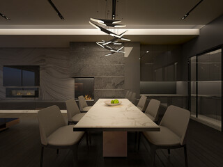 3D Rendering of dining room with lamp design