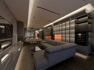 3D Rendering of Luxury living room in apartment