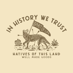 coyote illustration land badge native emblem desert vintage design t shirt  - obrazy, fototapety, plakaty