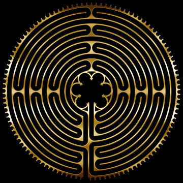 Labyrinth of the cathedral of Chartres, France, illustration on the black background