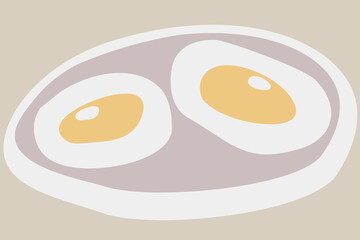 Vector illustration of two fried eggs on a plate. Isolated on light beige background.