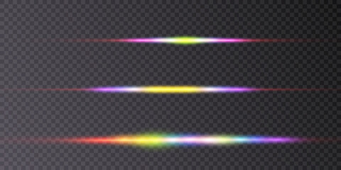 Bright horizontal highlights. Laser beams, horizontal beams of light. Beautiful light flashes. Glowing stripes on a transparent background. Glowing abstract sparkling background. Vector