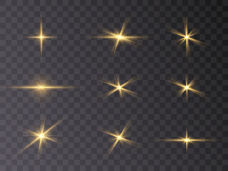 Fototapeta premium Flash of light, a star on a transparent background.Sun, summer. light sunlight png. Light burst of light png. vector 