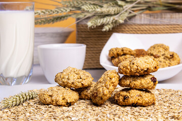 homemade oatmeal cookies with milk