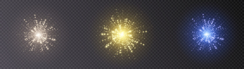 Bright colorful fireworks on a transparent background. Vector	
 - obrazy, fototapety, plakaty