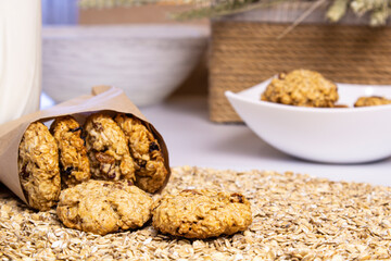 homemade oatmeal cookies with milk