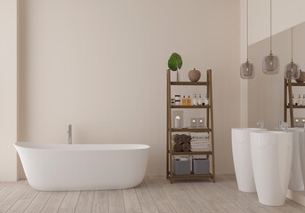 Fototapeta na wymiar Bathroom design modern & Loft with white wall. 3d rendering