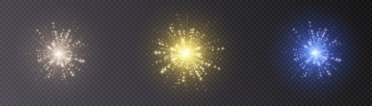 Bright colorful fireworks on a transparent background. Vector	
